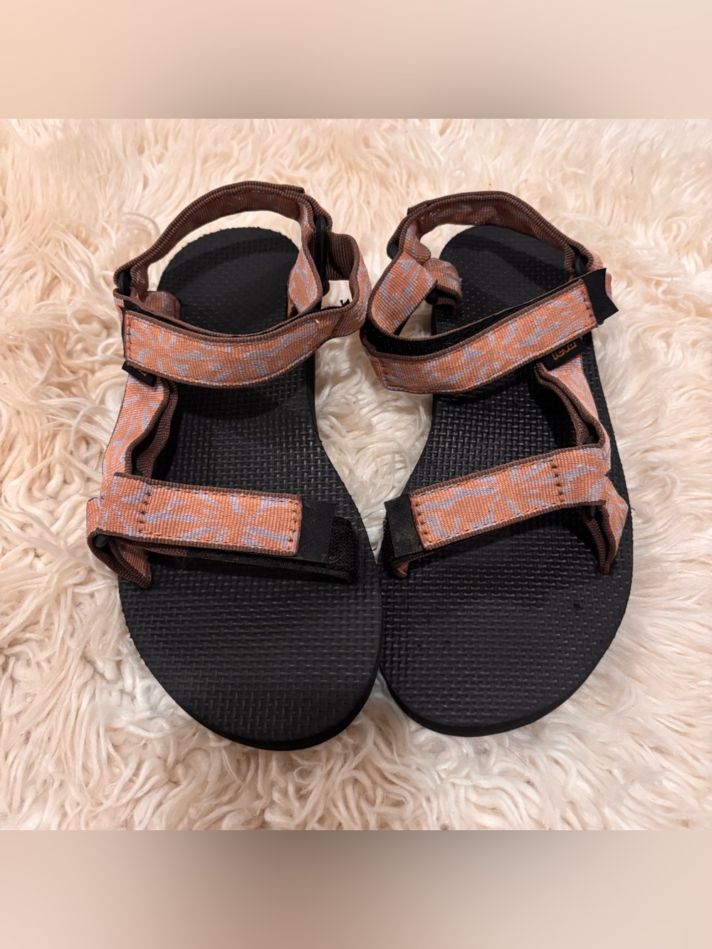 Teva Black Sandals with Peach Patterned Straps